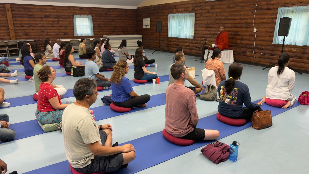 Participants meditating together at a Meditate With A Monk program in Toronto